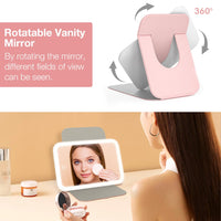 1 x RAW Customer Returns Kintion travel makeup mirror, portable makeup mirror with lighting, 360 rotating LED makeup mirror, 3-color dimmable lighting, rechargeable makeup mirror for the table, pink - RRP €24.19