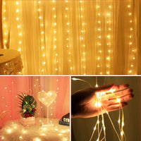 1 x RAW Customer Returns LED light curtain fairy lights, SUNNEST 3 3m 300 LED USB curtain lights string light 8 modes with remote control timer IP68 for decoration indoor lighting warm white  - RRP €9.99