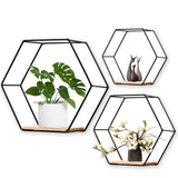 1 x RAW Customer Returns LMYDIDO Set of 3 Hexagon Wall Shelves Hanging Shelf, Metal and Wood Floating Shelf Wall Storage Organizer for Kitchen Shelf, Bathroom, Bedroom, Wall Decoration Black  - RRP €30.24