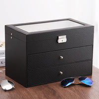 1 x RAW Customer Returns Nicunom glasses box 18 glasses sunglasses storage box made of leather glasses box with lock and key glasses case glasses case glasses storage for sunglasses watches black - RRP €43.99