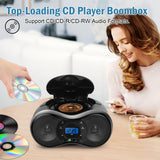 1 x RAW Customer Returns Portable CD Player Boombox, Portable Radio with CD Player for Children and Adults, 4W Clear Stereo Sound Boombox Stereo System with FM Radio USB Input Aux Input Headphone Jack Black  - RRP €49.99