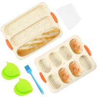 1 x RAW Customer Returns TLsiwio bread roll baking pan silicone, bread roll baking pans, non-stick silicone baguette mold, bread crisping tray, French bread mold for baguette bread, long bread, hot dog with 2 insulation hand clips oil brush - RRP €23.19