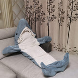 1 x RAW Customer Returns Menkala Shark Blanket to Wear Adult Women Cuddly Blanket Fluffy Flannel Shark Tail Blanket XL Sleeping Bag Costume Hoodie Wearable Blanket with Sleeves and Hood Funny Gift Light Blue 210cm - RRP €21.17