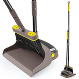 1 x RAW Customer Returns JEHONN Broom and Dustpan Set with Long Handle 138CM, 180 Degree Rotating Broom, Opening Shovel Tail, Broom and Dustpan for Home, Office, Lobby Sweeping Brown Yellow  - RRP €32.99