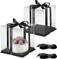 1 x RAW Customer Returns Cake Boxes Cake Box Transparent Gift Box 26 26 25cm Cake Box Transport Box Cake Gift Box Transparent Reusable and Ribbon for Birthday Dessert 2pcs Black 8 inches  - RRP €19.99