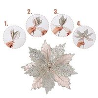 4 x RAW Customer Returns Cranight 6pcs Artificial Poinsettia Flowers with Glitter Berry Stems Glitter Leaves for Christmas Wedding Party Decorations Rose Gold - RRP €51.96