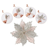 4 x RAW Customer Returns Cranight 6pcs Artificial Poinsettia Flowers with Glitter Berry Stems Glitter Leaves for Christmas Wedding Party Decorations Rose Gold - RRP €51.96