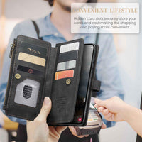 1 x RAW Customer Returns UEEBAI Case for Samsung Galaxy A55 5G, Retro Style Zipper Wallet Soft PU Leather Magnetic Closure Card Slot Holder Wallet Case with Strap, Black - RRP €20.16