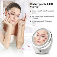 1 x RAW Customer Returns TOUCHBeauty round cosmetic mirror - rechargeable table mirror with LED lighting and 5x magnification - make-up mirror with 360 swivel function. Double-sided AG-1276 - RRP €28.39