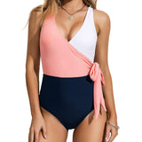 1 x RAW Customer Returns YNIQUE Women s Swimsuit Tummy Control Color Block Knotted One Piece Swimwear V Neck One Piece Swimsuits Push Up Swimsuit - RRP €20.62