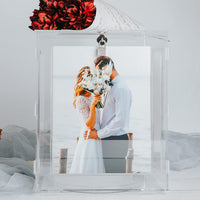 1 x RAW Customer Returns Benjia wedding card box made of acrylic wedding box with picture frame for 15 x 20 cm pictures, large card box money gift card box letter box with lock slot reception wedding birthday anniversary - RRP €31.99