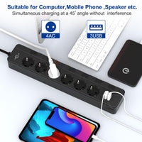 1 x RAW Customer Returns Power strip surge protection 4000W 16A , KEPLUG 6AC multiple socket power strip with 3 USB, power strip individually switchable wall mounting child safety lock, socket with USB 2 m cable - RRP €28.27