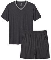 1 x RAW Customer Returns JINSHI Men s Pajamas Short Pyjama Set Nightwear Set Short V-Neck Soft Bamboo Pyjama Set Men with Pockets Dark Gray Size US XL - RRP €30.24