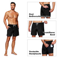 1 x RAW Customer Returns HMIYA Men s Swimming Trunks 2 in 1 Swimming Shorts Quick-Drying Short Board Shorts with Compression and Zip Pockets Black XL  - RRP €24.49