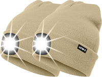 1 x RAW Customer Returns ATNKE 2pcs New Warm LED Illuminated Hat, Unisex USB Rechargeable Running Hat Ultra Bright 4 LED Waterproof Light Lamp Multicolored Beige, One Size  - RRP €28.22