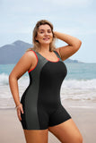 1 x RAW Customer Returns Hanna Nikole Women s Plus Size One Piece Swimsuit Tummy Control Tankini Hollow Out Back Black Gray 48 - RRP €28.31