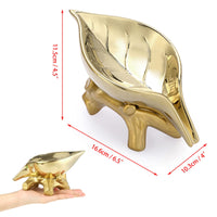 1 x RAW Customer Returns SUMNACON Ceramic Leaf Soap Dish Soap Saver Soap Tray Soap Holder Soap Box Self-Draining Home Decoration in Kitchen Counter Bathroom Farmhouse Gift for Christmas Birthday Golden - RRP €17.14