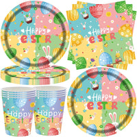 1 x Brand New YGCHEN party tableware Easter tableware Easter bunny party tableware Easter eggs paper cups paper plates napkins Happy Easter party tableware Easter decoration 16 guests - RRP €20.4