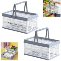 1 x RAW Customer Returns Ruucy folding plastic box set of 2, 37 25 20.5 cm folding basket foldable with handle, plastic storage basket, portable shopping basket carrying basket for shelf at home, picnics, supermarkets white  - RRP €26.66