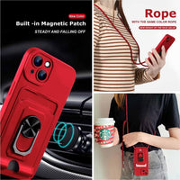 1 x Brand New JMstore Necklace Cord Case Compatible with Xiaomi Poco M3, 360 Ring Holder with Card Slot Camera Protection Silicone Case-Red - RRP €12.98