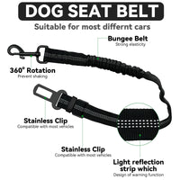 8 x Brand New 2 Pcs Retractable Dog Car Seat Belt Adjustable Pet Seat Belt Seat Belts with Elastic Bungee Buffer and Restraint Reflective Black  - RRP €163.2