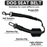 7 x Brand New 2 Pcs Retractable Dog Car Seat Belt Adjustable Pet Seat Belt Seat Belts with Elastic Bungee Buffer and Restraint Reflective Black  - RRP €142.8