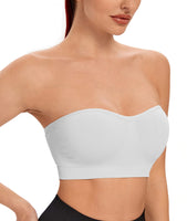 1 x RAW Customer Returns ANGOOL Women s Bandeau Strapless Bra Without Wire Padded Bralette Bra Seamless Tube Top Bra with Transparent Straps, White, S - RRP €18.99