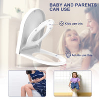 1 x RAW Customer Returns Foonii toilet seat, toilet lid with child seat, D-shaped family toilet seat with automatic lowering and easy-clean function, easy installation, white toilet lid, PP 450 360mm  - RRP €35.89