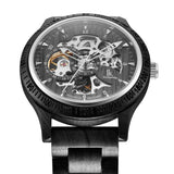 1 x RAW Customer Returns Alienwork Automatic Watch Wristwatch Men Black Wooden Bracelet Skeleton Wooden Watch - RRP €62.51