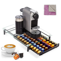 1 x RAW Customer Returns Masthome Coffee Capsule Stand, Capsule Storage for Nespresso Coffee Capsules, Tempered Glass Top Capsule Stand with Drawers for 60 Capsules, 1 Cleaning Cloth Send - RRP €37.89