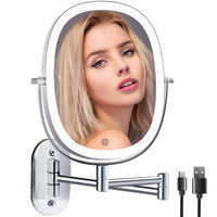 1 x RAW Customer Returns Rechargeable cosmetic mirror wall mounted with lighting, 1X 10X magnification, dimmable shaving mirror 3 colors, touchscreen makeup mirror, 360 rotatable, wall mirror for bathroom and hotel - RRP €47.99