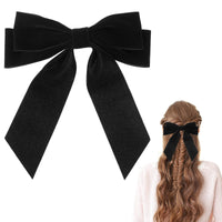 1 x Brand New WLLHYF velvet hair bow clips long tail bow hairpin french large hair bands barrettes elegant crocodile clips hair decoration ponytail holder accessories for women girls kids - RRP €18.0