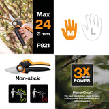 1 x RAW Customer Returns Fiskars Bypass Garden Shears M, X-series PowerGear, P921, With rolling handle, For fresh branches and twigs, Non-stick coating, Stainless steel blades, Length 20.1 cm, Black Orange, 1057173 - RRP €30.18