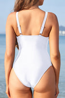 1 x RAW Customer Returns SHEKINI One Piece Swimsuit for Women V Neck Adjustable Straps Halter Swimsuit Slim One Piece Plus Size Beachwear M, White  - RRP €31.46