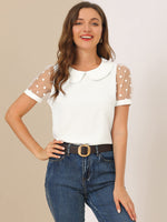 1 x RAW Customer Returns Allegra K Women s Puff Sleeve Vintage Peter Pan Collar Top Mesh Polka Dots Top Blouse White S - RRP €38.99