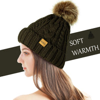 1 x RAW Customer Returns REDESS Women s Winter Bobble Beanie Hat with Warm Fleece Lined, Thick Slouchy Snow Knit Skull Ski Cap - RRP €19.99