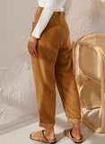 1 x RAW Customer Returns EUHOM Corduroy Pants Women High Waist Straight Leg Pants Casual Pants Long Loose Comfortable Pants with Pockets Light Brown-1, S  - RRP €20.16