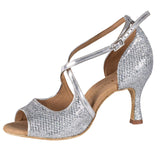 1 x RAW Customer Returns Rummos ladies dance shoes R545 GT9-009 - Upper material Leather GlitterLux - Color Silver - Width Normal - Heel 50R Flare - Size EUR 38.5 - RRP €133.95