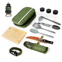 1 x RAW Customer Returns E EASTSTORM Camping Kitchen Utensil Set with Waterproof Bag for Camping Cookware, Camping Tableware, Small and Portable, Suitable for Outdoor, Hiking, Mountaineering, Camping Set for Backpacks - RRP €35.99