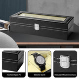 1 x RAW Customer Returns AN HUI MING watch box for 6 compartments watch case PU cover watch stand with glass lid for watch storage - RRP €20.4