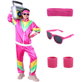 1 x RAW Customer Returns Alaiyaky 80s 90s Clothing Set, Tracksuit Set with Jacket, Pants, Armband, Glasses, 90s Retro Clothing, for Bathroom, Party, Carnival Red, L  - RRP €24.48