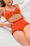 1 x RAW Customer Returns Bikini Women Tummy Control,Women Bikini Set V Neck Wide Straps High Waist Tie Knot Front Swimwear Two Piece Swimsuit Swimsuit Orange,L - RRP €20.16