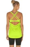 1 x RAW Customer Returns icyzone Women s Sports Top with Bra - 2 in 1 Fitness Yoga Shirt Cross Back Gym Training Tank Top M, Neon Yellow  - RRP €26.21