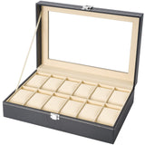 1 x RAW Customer Returns Readaeer watch box for 12 watches box storage with glass lid black made of PU leather - RRP €17.84