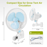 3 x RAW Customer Returns blessny Oscillating Tent Grow Clip-on Pole Mount Fan 250cm Long Cable Small Growing Monkey Fan for Hydroponics 20W 2 Speeds Super Quiet With EU Plug - RRP €128.97