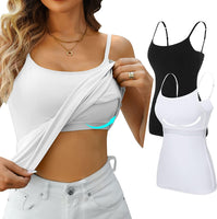 1 x RAW Customer Returns Attraco Undershirts Women s Spaghetti Straps Basic Top Layering Long Tanks Adjustable Spaghetti Strap Cami Camisole Tank Top Black White M - RRP €26.21