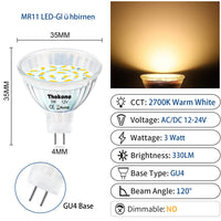 1 x RAW Customer Returns Thokono MR11 GU5.3 LED warm white 2700K, 3W replaces 20W halogen bulbs, 330Lm, 10-pack, AC DC 12V-24V flicker-free spotlight, 120 beam angle, non-dimmable - RRP €21.99