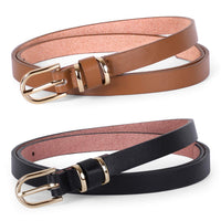 1 x RAW Customer Returns JasGood Pack of 2 Women s Slim Leather Belt PU, Extra Thin Hip Belt, Belt Multicolored Optional Stylish Waist Belt for Jeans Dress - RRP €14.11