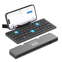 1 x RAW Customer Returns Sikai Mini Keyboard with Hidden Stand, QWERTY Mobile Phone Keyboard Bluetooth for iPad Tablet Laptop PC iPhone 15, Foldable Keyboard Mini Keyboard for iPhone 15 with a Storage Bag Black  - RRP €59.99