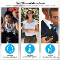 1 x RAW Customer Returns Bietrun 3in1 Wireless Microphone Wireless Headband Microphone Lavalier Microphone Handheld Microphone in UHF High Quality 50M Distance Stable Signal No Delay 6.35 and 3.5mm Anti-interference - RRP €46.95